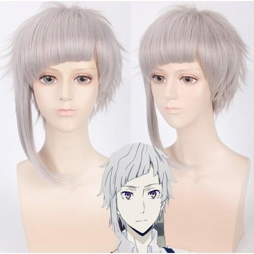 Anime Bungo Stray Dogs Nakajima Atsushi Silver Gray Short Synthetic Hair Heat Resistant Cosplay Halloween Party+Free Wig Cap