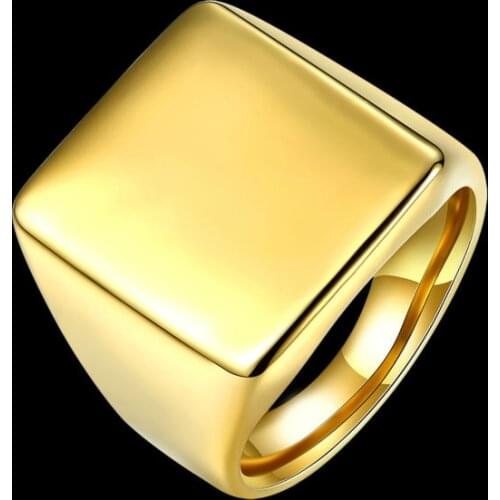 Antique and Luxury Jewelry Stainless Steel Square Surface Golden Male Ring Design For Engagement Bijoux Homme Bague Decoration