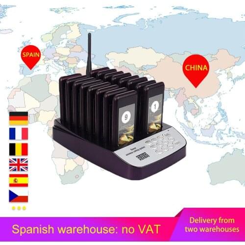 Wireless Restaurant Queue Number Coaster Pager Customer Take a meal Call restaurants ordering 16 Channels Waiter 400mAh Spain