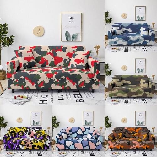 Camouflage Sofa Cover for Living Room Spandex Armchair Cover Elastic Printed Flower Couch Cover 1/2/3/4 Seater 4 Size Available