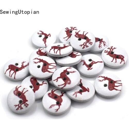 200pcs 15mm Mixed Round Deer Wood Buttons Sewing Scrapbooking Gift Handwork Home Clothing Decor Wooden Decorative Handmade DIY