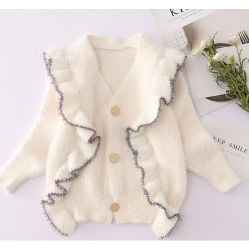 2020 Girl Baby Lotus leaf ruffles solid color Sweater Cardigan Coat Girls Kids Jacket Children winter Coats Clothes