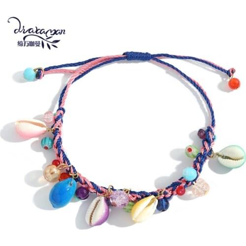 Dvacaman Bohemian Summer Colorful Shell Beaded Bracelet for Women Handmade Braided Drawstring Bracelet Beach Jewelry Accessories