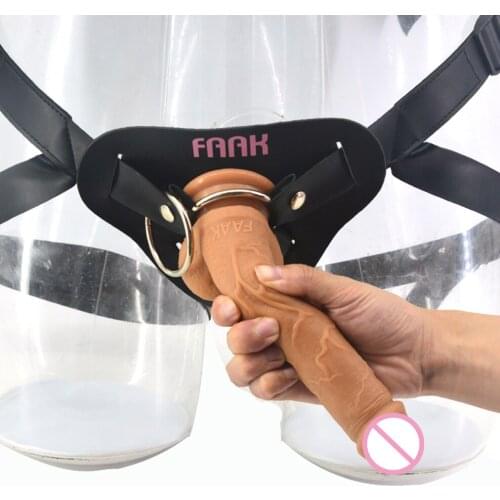 FAAK Silicone Realistic Dildo Leather Strap on Penis Lesbian Flirt Masturbator Sex Toys for Women Anal Dildo Suction Sex Shop