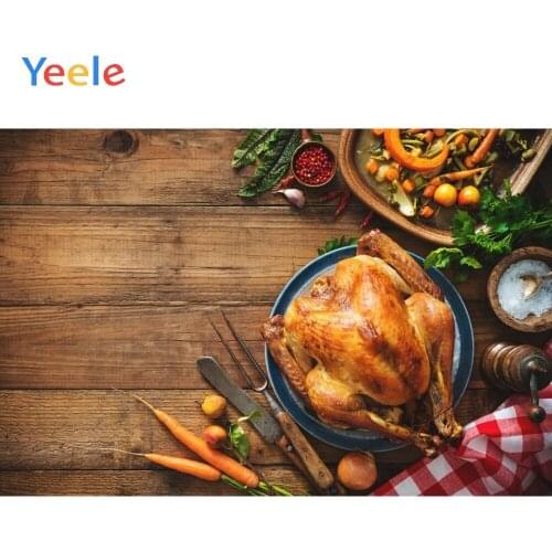 Yeele Wooden Board Roast Chicken Vegetables Seasoning Food Table Photography Backgrounds Photographic Backdrops for Photo Studio