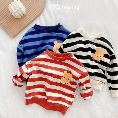 Spring Autumn Baby Boys Striped Bear Printing Long-sleeved T-shirt
