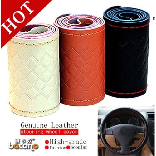 High wear resistance leather steering wheel cover High quality soft steering cover Classic red line braid steering wheel cover