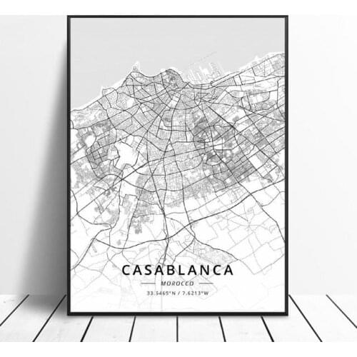 Casablanca Map Poster Morocco Black White Art Print Wall Art Picture Nordic Decoration Canvas Painting Living Room Home Decor