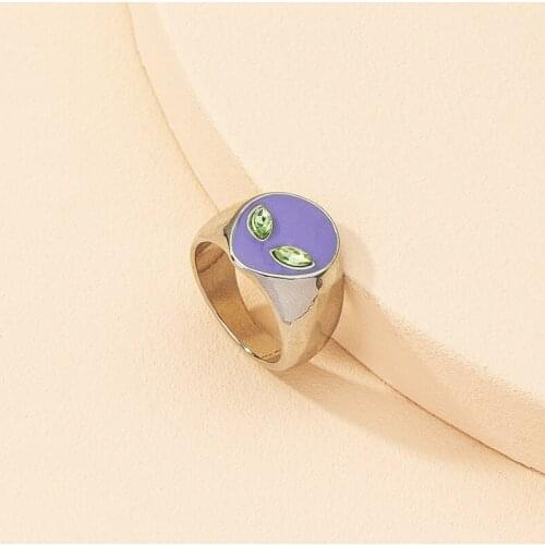 GSOLD Fashion Geometric Metal Alien Glass Purple Enamel Creative Design Ring Simple Exaggerated Alloy For Men Women Jewelry
