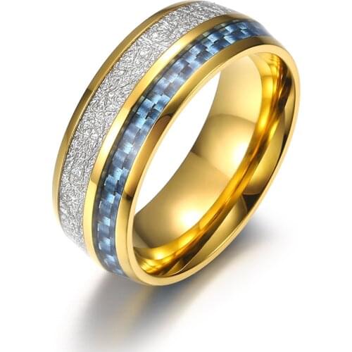 Unisex Finger Jewelry Titanium Steel Inlay Silver Thin Foil Carbon Fiber Wood Chips Gold Color Ring for Men and Women 8mm