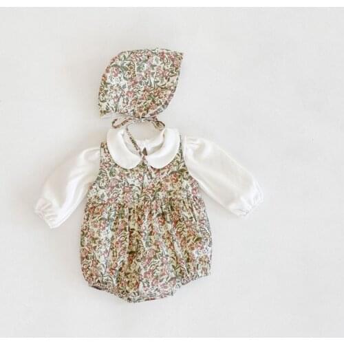 Autumn new baby clothes floral baby bodysuit and hat peter pan collar baby blouse toddler girls outfit 3 pcs babyset children
