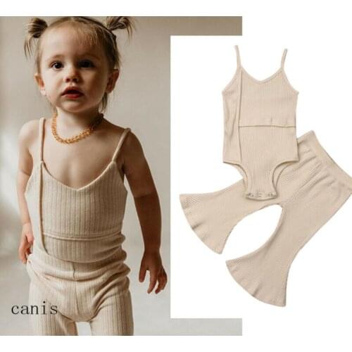 Newborn Baby Girls Romper Sleeveless Top+Long Bell Bottoms Pants Outfits Clothes