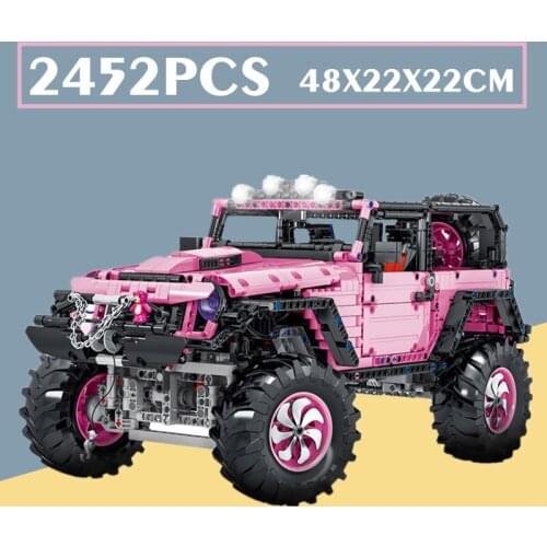 New 2452PCS Pink Pick Up Truck Racing Sports Car Technical Building Blocks Bricks Speed Racer Model Children Toy Gifts