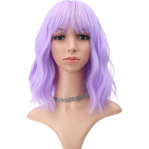 Short Wavy Bob Grey Wigs Natural Curly Hair Synthetic Wigs for Women Cosplay Daily Party Purple Wig For Women Easy To Wash