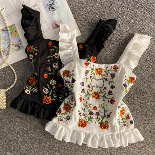 Embroidered crop tops tank top woman sleeveless camisole slim fit tanke tops ruffle camis for women 2021 summer new hot