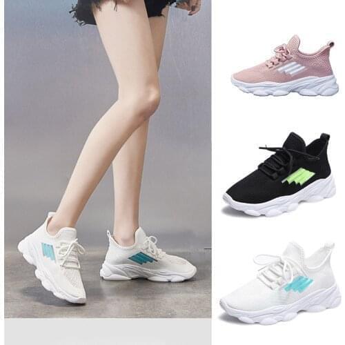 Women Sneakers Vulcanized Shoes Comfortable Breathable Mesh Shoes Fly Weave Bandage Cushion Soft Sports Breathable Casual Shoes