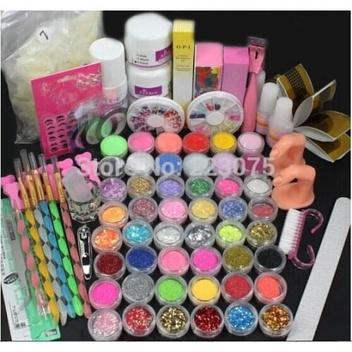 Hot Hot Pro Acrylic Liquid Nail Art Brush Glue Glitter Powder Buffer Tool Set Kit Manicure DIY