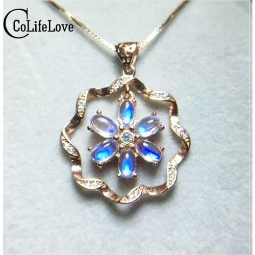 Fashion moonstone necklace pendant 6 pcs natural moonstone pendant solid 925 sterling silver moonstone pendant for woman