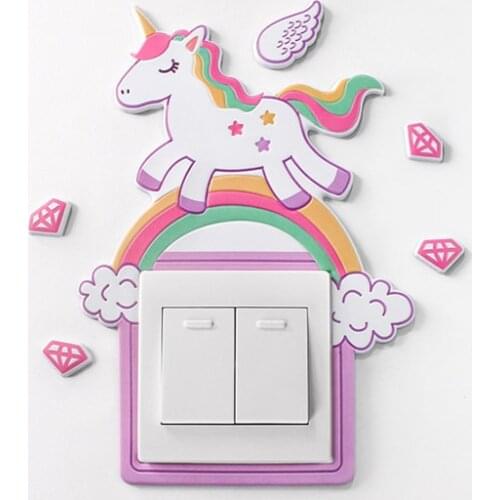 1PC Cartoon Animal Unicorn Room Deco Silicone Luminous Switch Socket Wall Sticker Deco Sticker Home Decoration Accessories