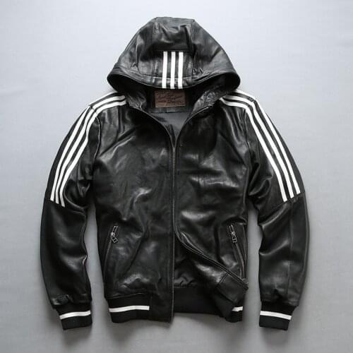 5 days arrivals, Mens Sheepskin Suede Coat Motorcycle Rider Hooded Jacket Genuine Leather Simple Design Vintage Jackets