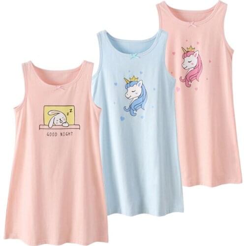 Teens Girls Sleeveless Princess Nightdress Baby Cotton Cartoonn Rabbit Unicorn Soft Casual Homedress Children Pajamas Clothing