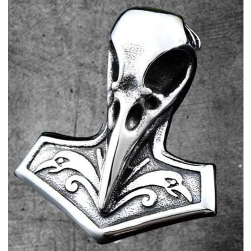 Punk Norse Viking-Raven Pendant Viking-Crow Runes Thor′s-Hammer Mjolnir-Talisman Vintage Stainless Steel Eagle Men Chain Omen