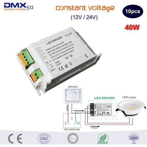 Hot 40W LED Power Supply Constant Voltage DC12/24V triac dimmable transformer