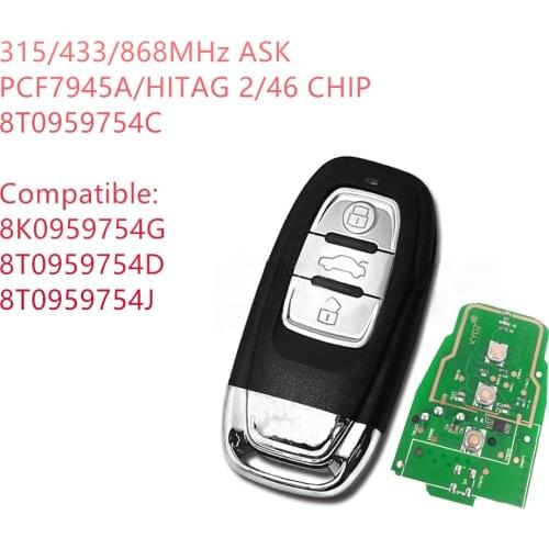 RIOOAK Remote Car Key for llavero chave smart Au di A4 A5 A7 A8 S4 RS4 S5 RS5 Q5 8T0959754C 8K0959754G 8T0959754 J 8T0 959754D