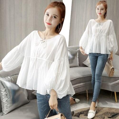 Lantern Sleeve Shirt Womens Autumn New Korean Loose Baby Shirt Top Womens Pullover Shirt Blouses For Women Fashion Noveltie