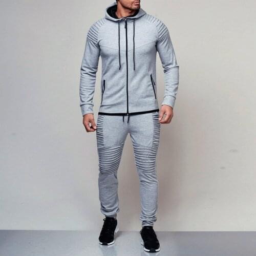 2 Pieces Sets Tracksuit Men New Brand Autumn Winter Hooded Sweatshirt +Drawstring Pants Male Stripe Patchwork