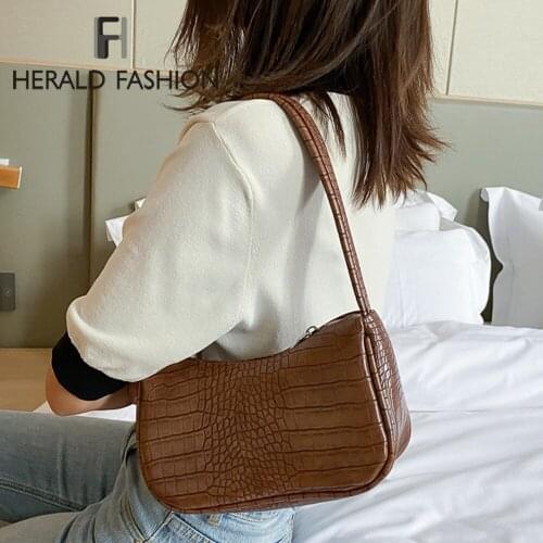 Crocodile Pattern Shoulder Bags Female Tote Baguette Shape Purse Handbags Vintage Design PU Leather Ladies Fashion Underarm Bag