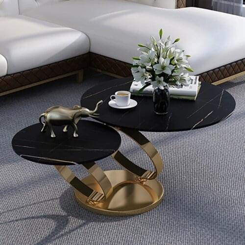 Light Luxury Rock Plate Coffee Table Combination Creative Living Room Side Table Modern Simple Stainless Steel Round Tea Table