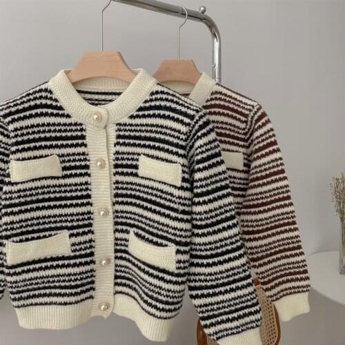 Colorfaith New 2021 Womens Autumn Winter Sweaters Sweet Elegant Oversized Wild Short Cardigans Vintage Striped Tops SWC1366JX