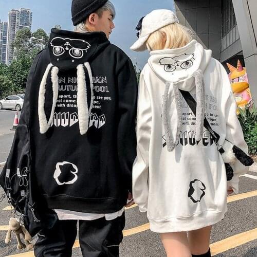 Kawaii Womens Sweatshirt Men Rabbit Ears Hoodie Couples Plus Velvet Thickening Hooded Sweatshirt Long Sleeve Tops 2021 Hoodies