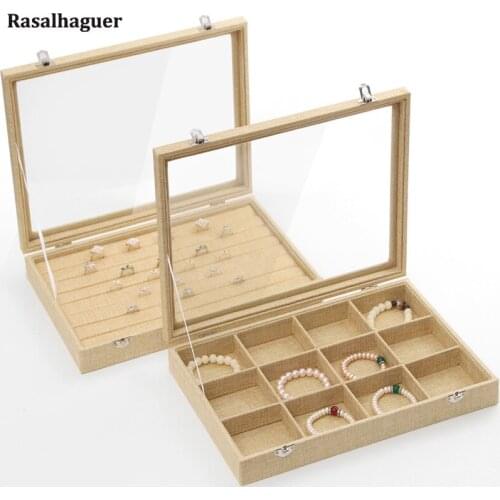 Top 35*24*5cm Linen Jewelry Box Ring Pendant Necklace Earrings Box Display Storage Container Case Casket Jewelry Organizer Box