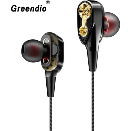 Greendio GR6 Double Dynamic Moving Coil HIFI Bass Earphones with Mic Noise Reduction Volume Control Sport Stereo Earbuds