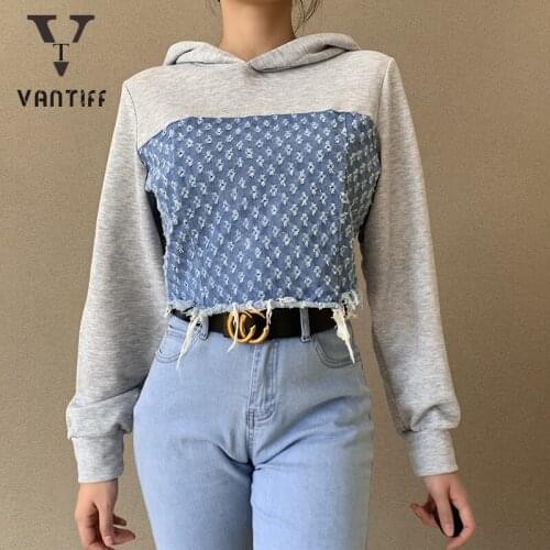 Streetwear Gothic Cropped Hoodies Tops Clothes Design Sense Niche Cowboy Stitching Top Female Student Personality Hooded Girl