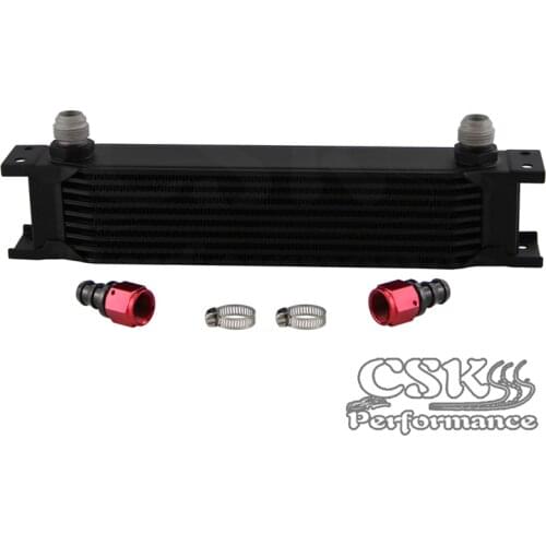Universal 9 Row AN10 Engine Transmission 248mm Oil Cooler +2Pcs Fittings Black