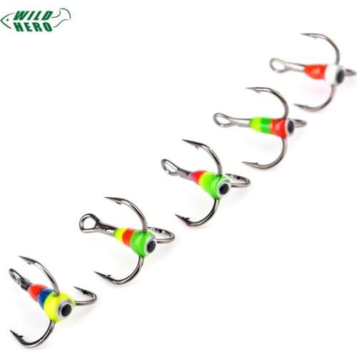 Wildhero 5Pcs/lot Fishing Hooks Winter Ice Fishing Treble Hook Practical 3D Eyes Fishhook High Carbon Steel Fishing Tackle