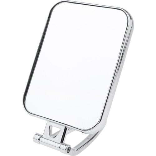 Vanity Makeup Mirror,Non-Magnifying,Round ,Free-standing,Folding Handle,Rectangle,Silver-plated Plastic Frame