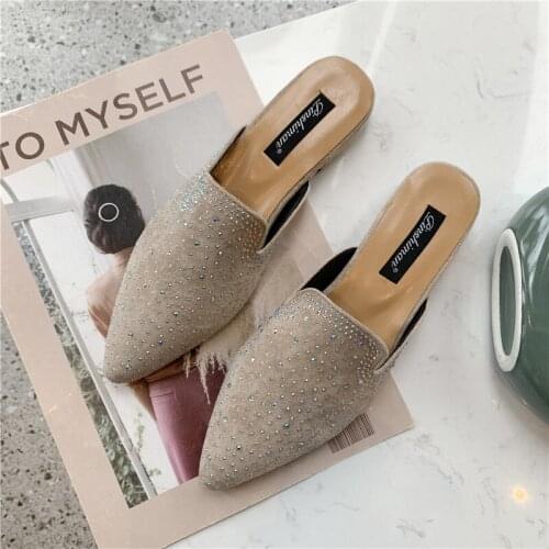 Spring Fashionable sequin comfortable low heel non-slip elegant wild shoes spring new ladies slippers outside Half drag U30-27