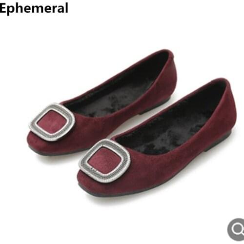 Ladies Winter Fur Shoes Mocassin Femme Claussure Square Toe Flats With Rhinestone Plus Size 34-43 Black Wine No Heel Slip-ons