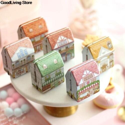1PC Wedding Party Gift Box Vintage House Shape Mini Gift Package Tin Box Candy Baking Cookies Biscuit Case Decorations For Home