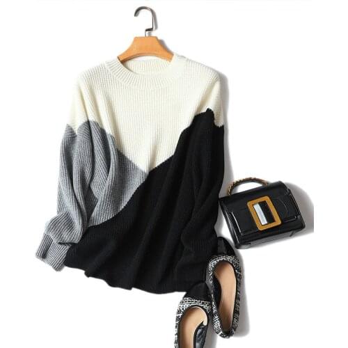 Winter new styles warm thick sweaters women fashion patchwork knitwear high quality 100% cashmere pullovers for elegant ladies