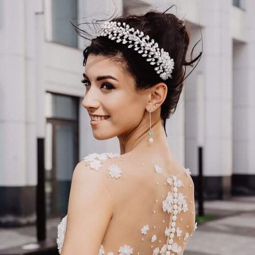 ZMHP351 Sparkly Hair Accessories Pearl Vine Headpiece Bridal Hair Jewelry for Women Tiara Rhinestone Headband Bridesmaid Gift