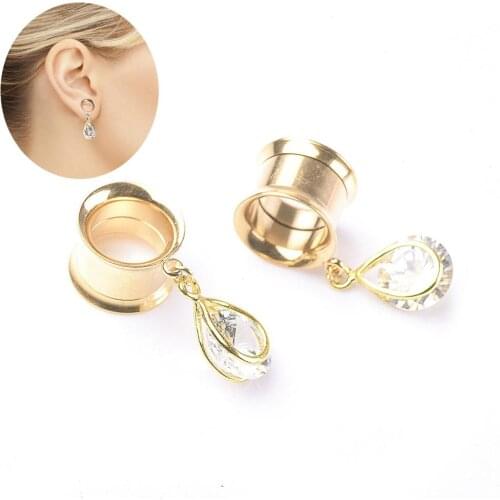 1Pc Women Cubic Zirconia Water Drop Dangle Ear Plug Expander Piercing Jewelry