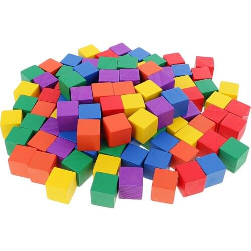 100pcs Wood Blocks 0.78 Inches Multi-Colored Wooden Cubes for Crafts, Plain Blank Color Wood Blocks