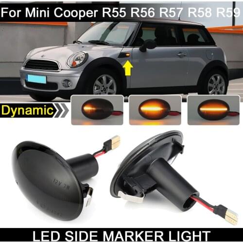 2Pcs For Mini Cooper R55 R56 R57 R58 R59 Smoked Lens LED Side Marker Indicator Lamp Dynamic Amber Turn Signal Light