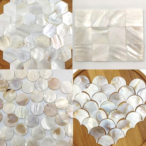 25pcs Square Round Hexagon FanshapePure White Color Shell Mother of pearl mosaic tile for Crafts DIY Decoration