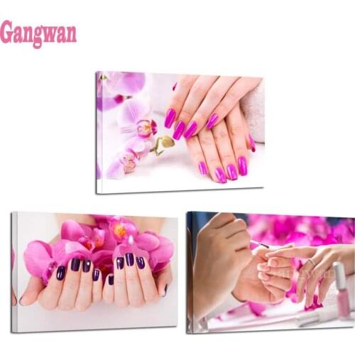3 panel diamond painting Purple Orchid Flowers Nail-Painting Wall Art Hands Spa Pictures Beauty Salon diamond embroidery mosaic